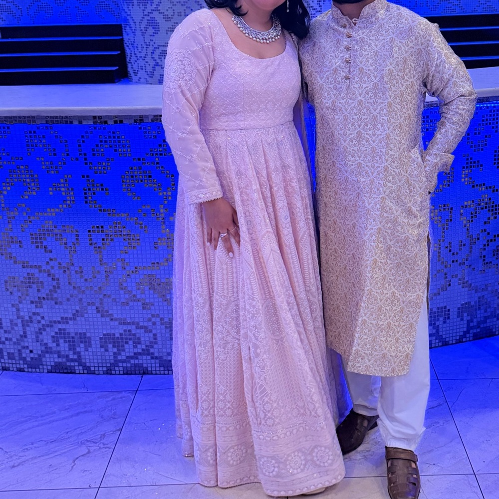Blush Pink Thread Embroidered Anarkali - Picture 5 of 6